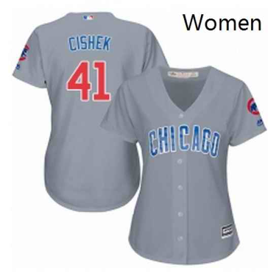 Womens Majestic Chicago Cubs 41 Steve Cishek Replica Grey Road MLB Jersey